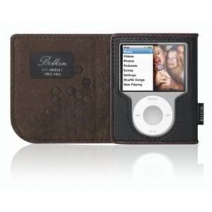 Housse portefeuille en cuir (iPod nano) - Noir/Chocolat